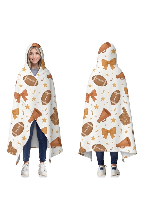 Wearable Blanket,Football and Cheer Goods Pattern Hooded Wearable Sherpa Blanket for Adults & Teens,Winter Poncho Shawl Wrap Cape Thick Warm,60"x80"