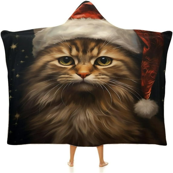 Wearable Blanket Gifts for Adults Cat Blanket for Cat Lovers, Cute Cat Hooded Blanket Gifts, Christmas Presents