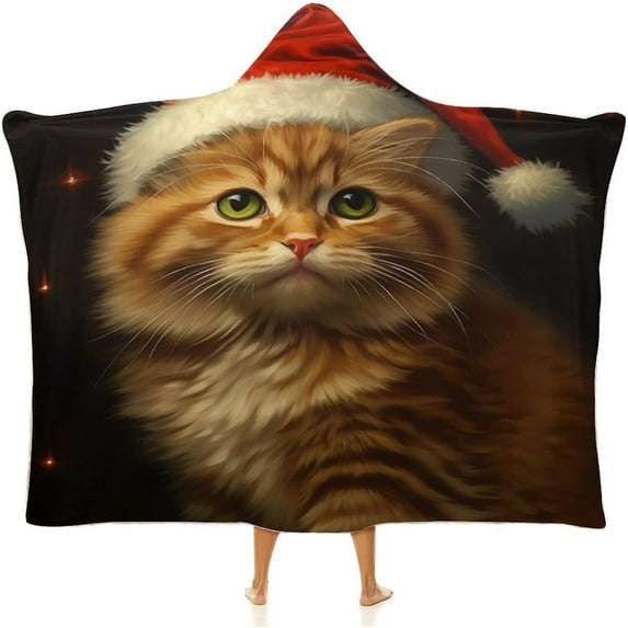Wearable Blanket Gifts for Adults Cat Blanket for Cat Lovers, Cute Cat Hooded Blanket Gifts, Christmas Presents