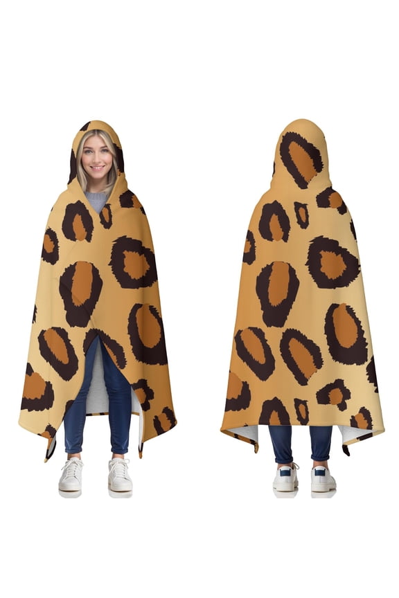 Wearable Blanket,Gold and Black Of Leopard Print Hooded Wearable Sherpa Blanket for Adults & Teens,Winter Poncho Shawl Wrap Cape Thick Warm,60"x80"