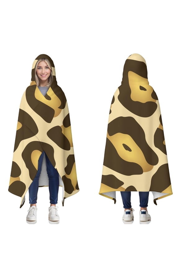 Wearable Blanket,Gold and Brown Of Leopard Print Hooded Wearable Sherpa Blanket for Adults & Teens,Winter Poncho Shawl Wrap Cape Thick Warm,50"x60"