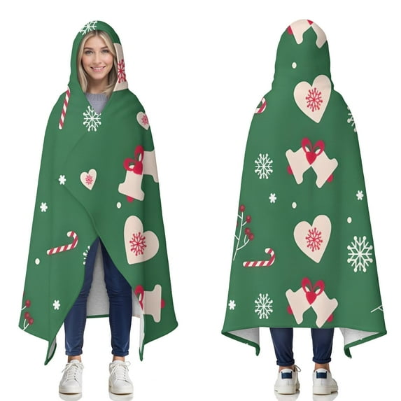 Wearable Blanket,Green Christmas Pattern Hooded Wearable Sherpa Blanket for Adults & Teens,Winter Poncho Shawl Wrap Cape Thick Warm,50"x60"