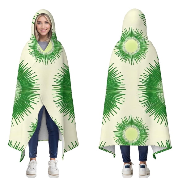 Wearable Blanket,Green Tie Dye Sunburst Pattern Hooded Wearable Sherpa Blanket for Adults & Teens,Winter Poncho Shawl Wrap Cape Thick Warm,60"x80"