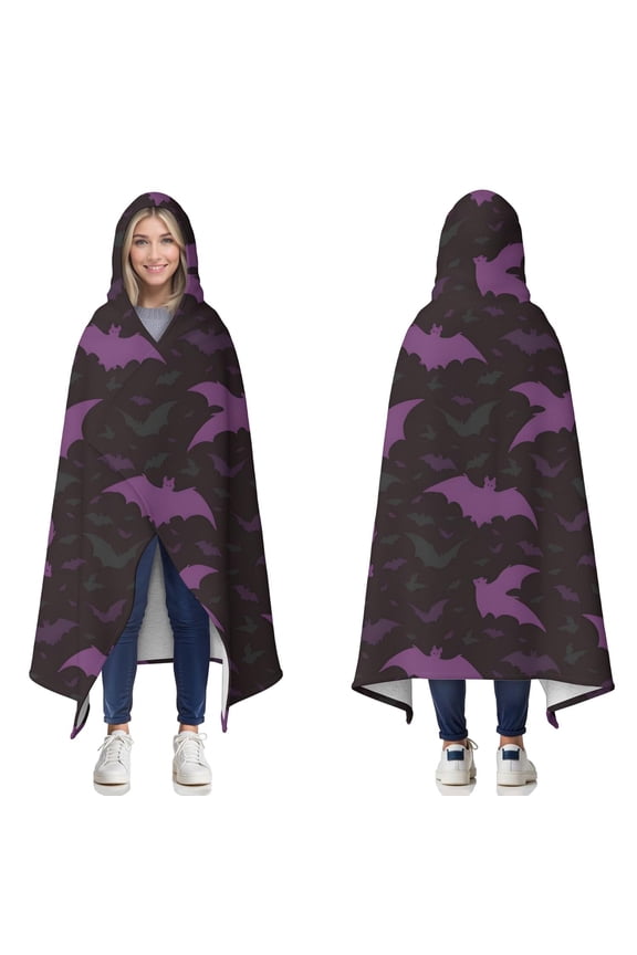 Wearable Blanket,Halloween Bat Camouflage Pattern Hooded Wearable Sherpa Blanket for Adults & Teens,Winter Poncho Shawl Wrap Cape Thick Warm,60"x80"