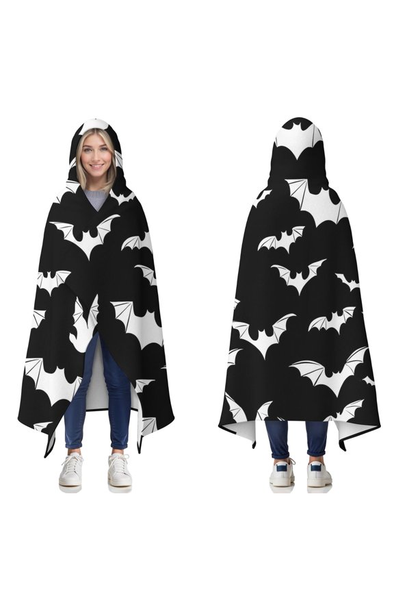 Wearable Blanket,Halloween Bat Pattern Hooded Wearable Flannel Blanket for Adults & Teens,Winter Poncho Shawl Wrap Cape Cozy Anti-Pill,60"x80"