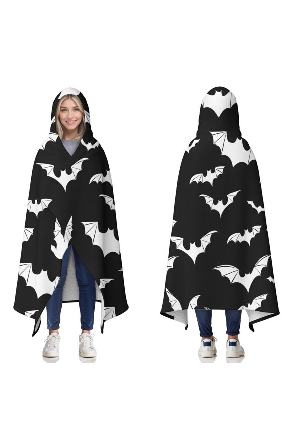 Wearable Blanket,Halloween Bat Pattern Hooded Wearable Sherpa Blanket for Adults & Teens,Winter Poncho Shawl Wrap Cape Thick Warm,60"x80"