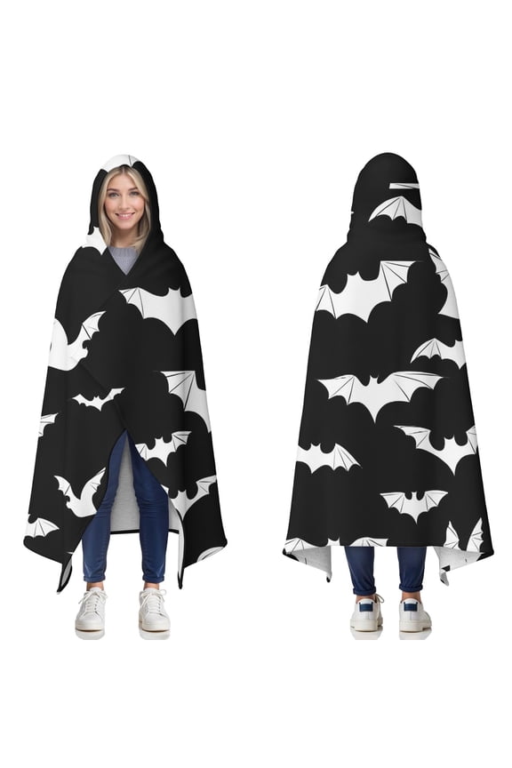 Wearable Blanket,Halloween Bat Silhouettes Hooded Wearable Sherpa Blanket for Adults & Teens,Winter Poncho Shawl Wrap Cape Thick Warm,60"x80"