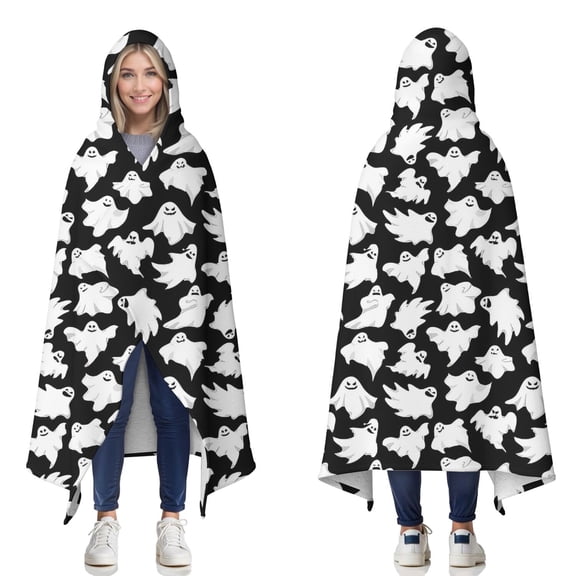 Wearable Blanket,Halloween Ghost Army Pattern Hooded Wearable Sherpa Blanket for Adults & Teens,Winter Poncho Shawl Wrap Cape Thick Warm,50"x60"
