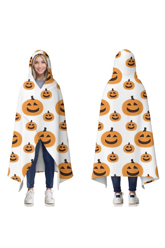 Wearable Blanket,Halloween Simple Pumpkin Pattern Hooded Wearable Sherpa Blanket for Adults & Teens,Winter Poncho Shawl Wrap Cape Thick Warm,50"x60"