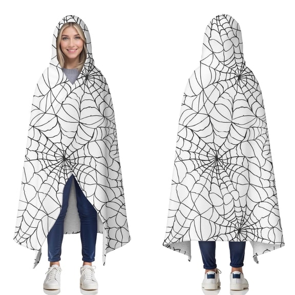 Wearable Blanket,Halloween Spider Web Pattern Hooded Wearable Sherpa Blanket for Adults & Teens,Winter Poncho Shawl Wrap Cape Thick Warm,50"x60"