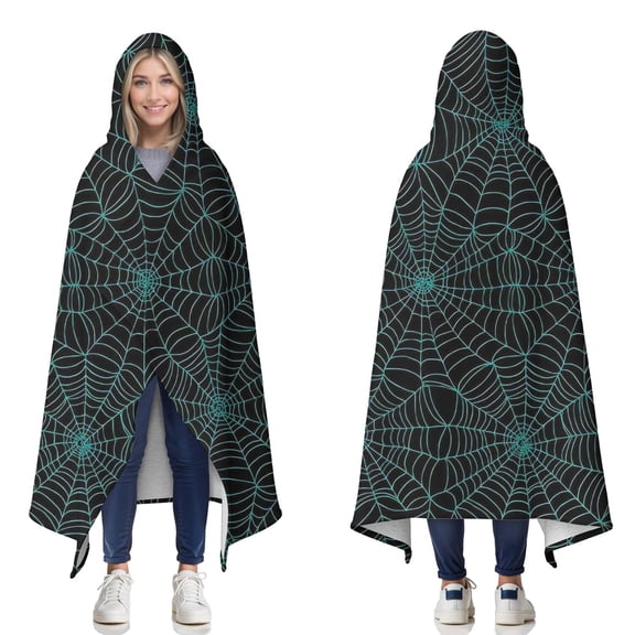 Wearable Blanket,Halloween Spider Web Pattern Hooded Wearable Sherpa Blanket for Adults & Teens,Winter Poncho Shawl Wrap Cape Thick Warm,50"x60"