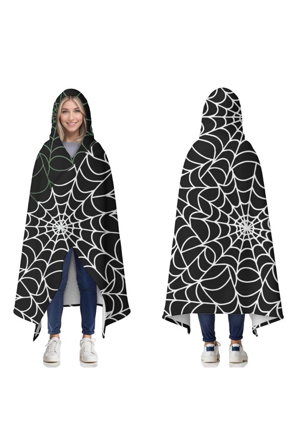 Wearable Blanket,Halloween Spider Web Pattern Hooded Wearable Sherpa Blanket for Adults & Teens,Winter Poncho Shawl Wrap Cape Thick Warm,60"x80"