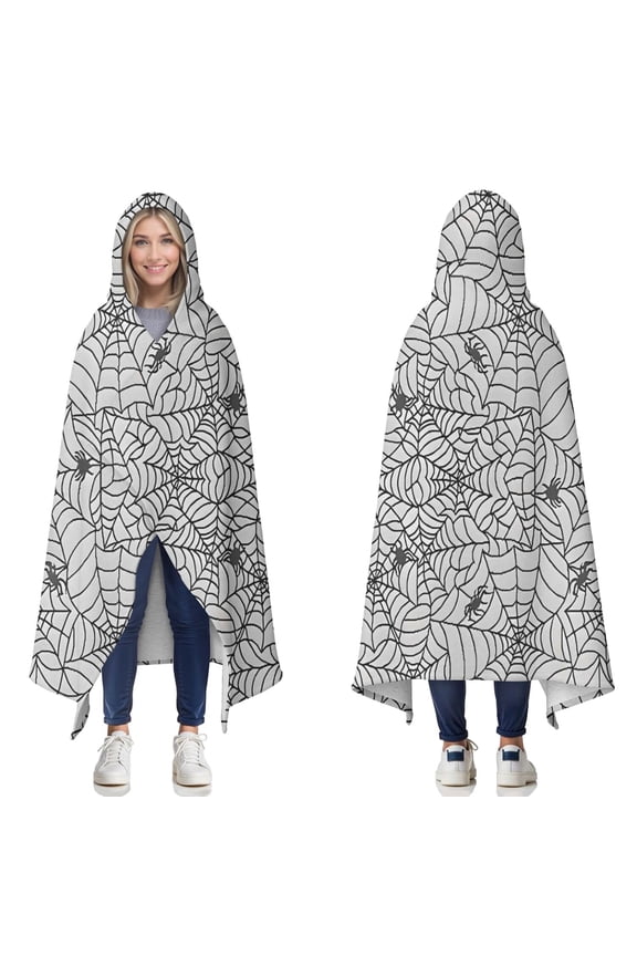 Wearable Blanket,Halloween Spider Web Pattern Hooded Wearable Sherpa Blanket for Adults & Teens,Winter Poncho Shawl Wrap Cape Thick Warm,50"x60"