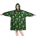 thumbnail image 1 of Wearable Blanket Hoodie,Alien Head Black Pattern Oversized Sherpa Blanket Hoodie with Super Pockets,Super Warm Fuzzy Pullover for Women & Men, 1 of 6