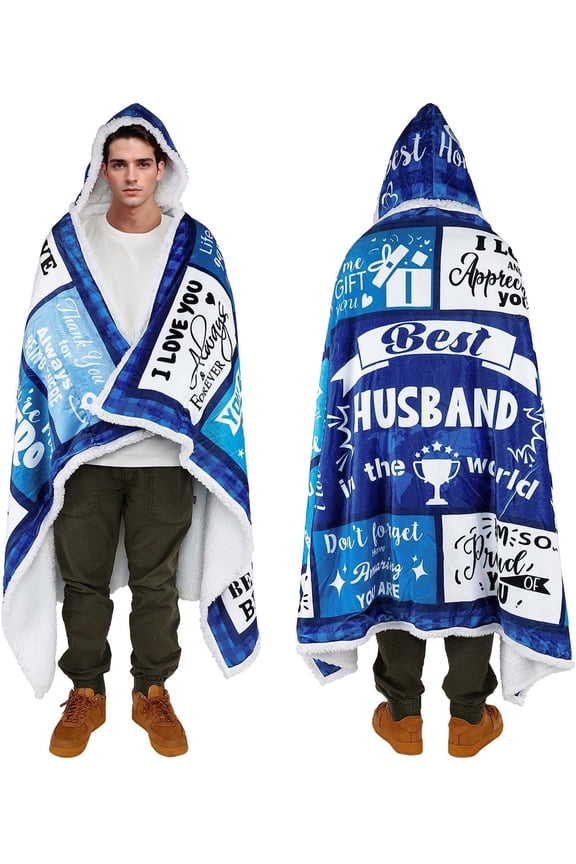 Wearable Blanket Hoodie, Birthday Gift Ideas, Soft Blue Throw Blankets Presents for Men Christmas Thanksgiving