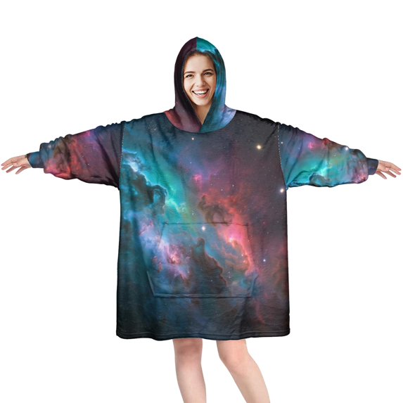 Wearable Blanket Hoodie,Colorful Starry Sky and Universe Oversized Sherpa Blanket Hoodie with Super Pockets,Super Warm Fuzzy Pullover for Women & Men