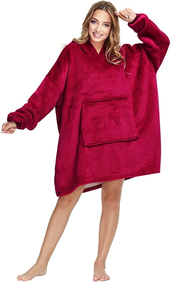 Catalonia Woman Oversized Blanket Hoodie Sweatshirt Cape, Fluffy Soft Fleece Casual Batwing Coat Pullover Blanket Cozy Gift For Wife Women