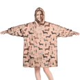 thumbnail image 1 of Wearable Blanket Hoodie,Dachshund and Wine Pink Pattern Oversized Sherpa Blanket Hoodie with Super Pockets,Super Warm Fuzzy Pullover for Women & Men, 1 of 6