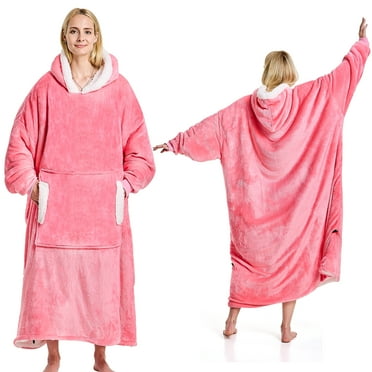 Wearable Blanket Hoodie, Flannel Sherpa Fleece Blanket Sweatshirt for Adults Women Men