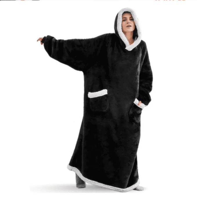 Wearable Blanket Hoodie, Hoodie Flannel Oversized Sherpa Fleece Sweatshirt Blanket with Giant Hood Pocket and Sleeves for Adult