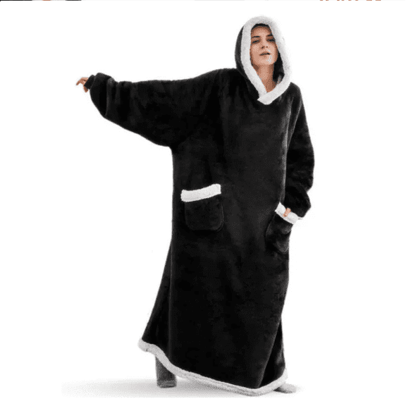 Wearable Blanket Hoodie, Hoodie Flannel Oversized Sherpa Fleece Sweatshirt Blanket with Giant Hood Pocket and Sleeves for Adult