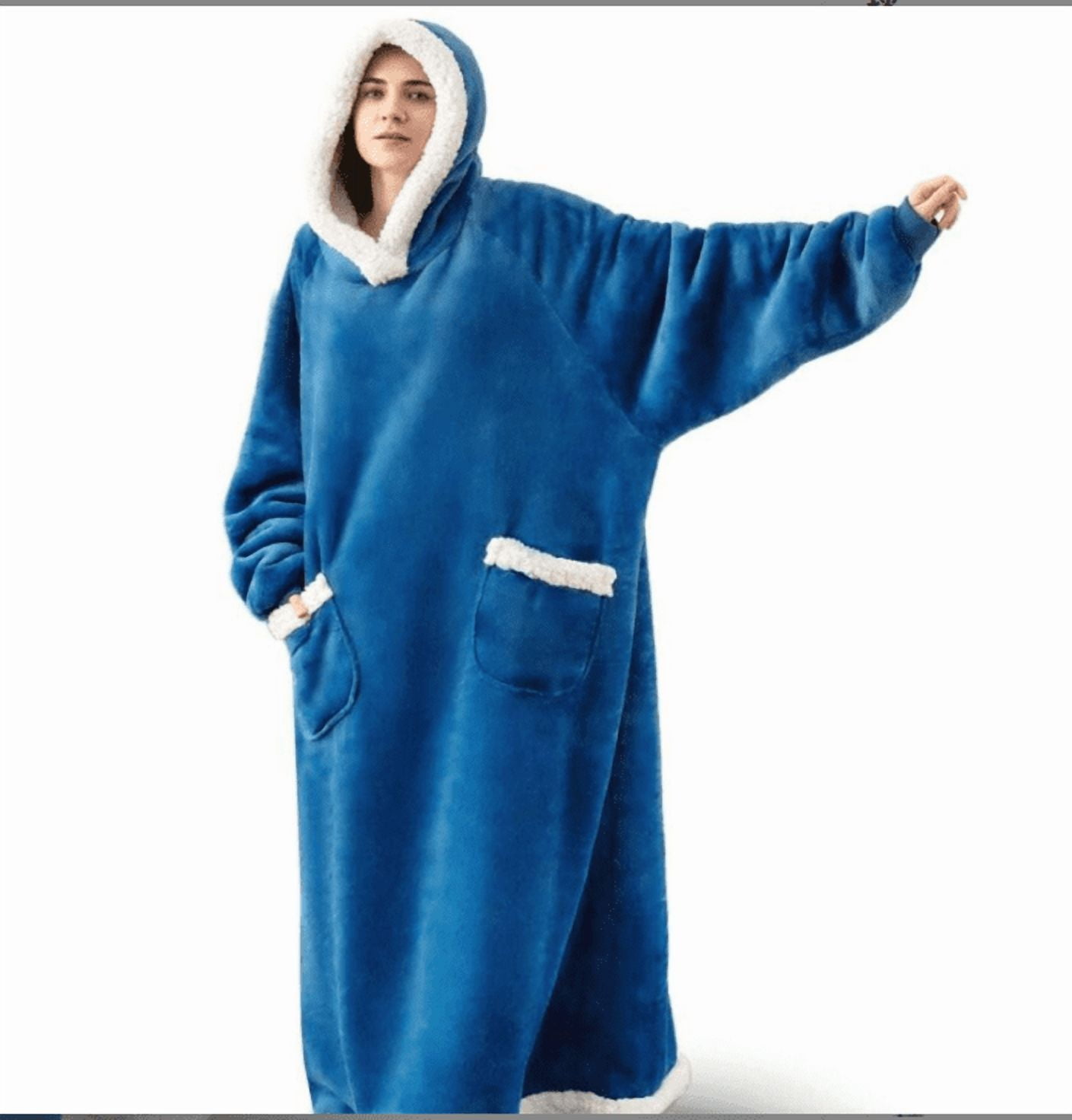 Wearable Blanket Hoodie, Hoodie Flannel Oversized Sherpa Fleece Sweatshirt Blanket with Giant Hood Pocket and Sleeves for Adult
