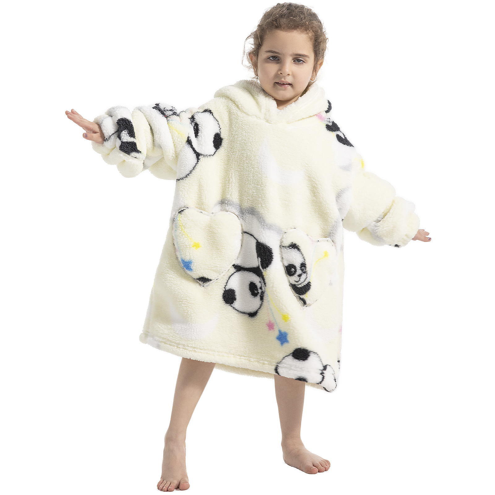 Wearable Blanket Hoodie for Kids,Flannel Oversized Sweatshirt Hoodie