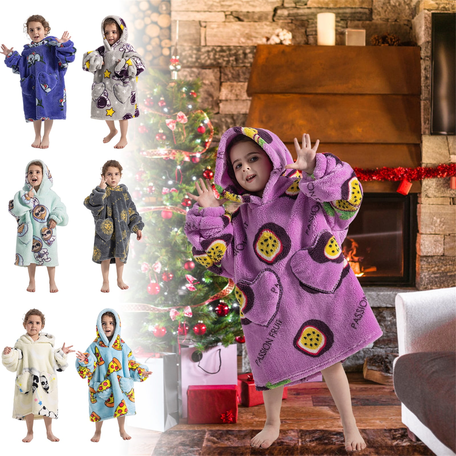 Wearable Blanket Hoodie for Kids,Flannel Oversized Sweatshirt Hoodie