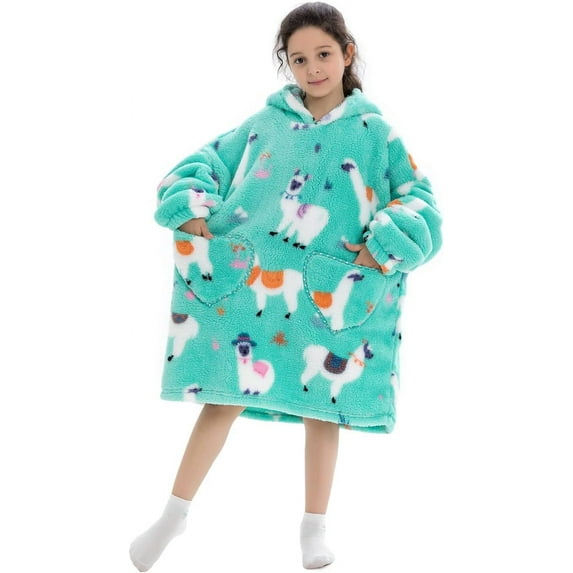 Wearable Blanket Hoodie Kids, Oversized Blanket Sweatshirt with Sherpa Teen Girl Gifts for Kids, Youth, Boys, Girls, 7-13 Year Old Girl Boy Gift Warm Teen One Size(Alpaca, 7-13 Years)