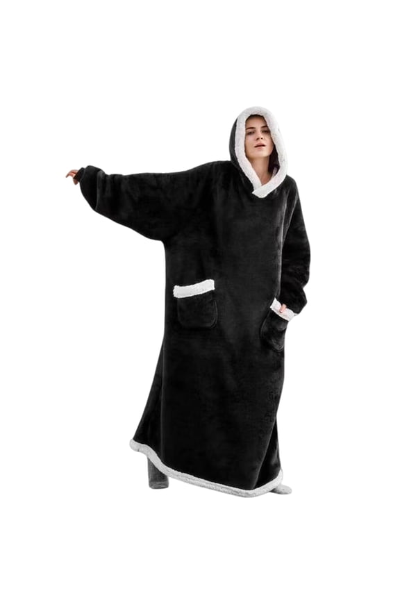 Wearable Blanket Hoodie Long Sherpa Fleece Blanket Sweatshirt Winter Warm Pocket