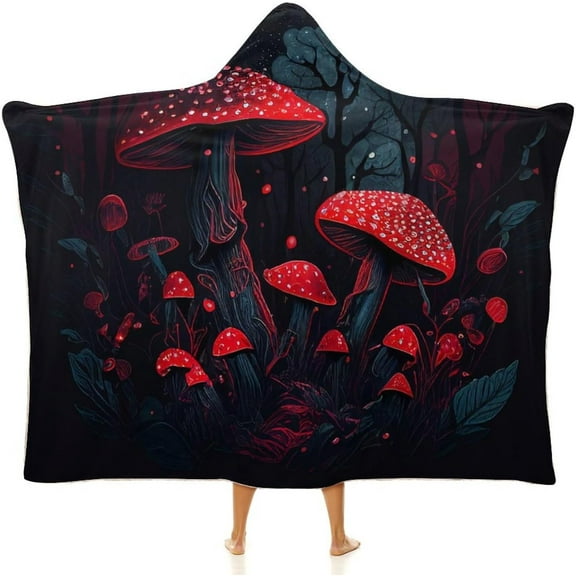 Wearable Blanket Hoodie Mushroom, Multi-size Hooded Blanket, Gift for Mom Women Wife Girlfriend Men Adults Teens, Warm Cozy Wearable Blanket with Hood-C5-L