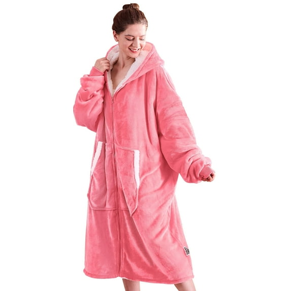 Wearable Blanket Hoodie, Oversized Giant Hoodie Wearable Blanket Sweatshirt for Adult, Sherpa Fleece Blanket Hoodie with Pocket, Warm Cozy Blanket with Zipper Sleeves Pink