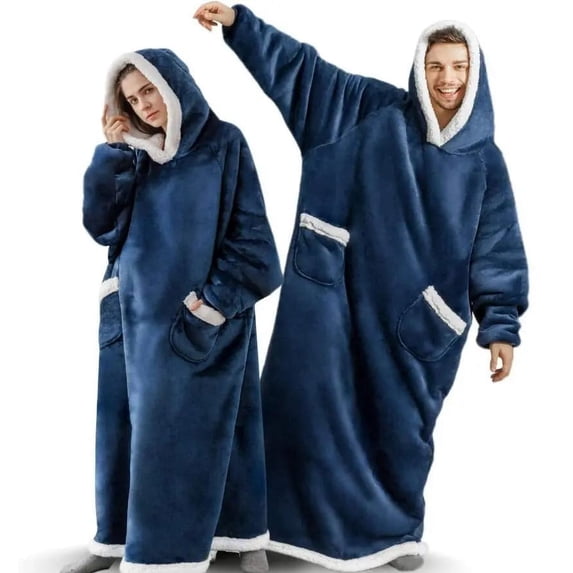 Wearable Blanket Hoodie, Oversized Sherpa Fleece Sweatshirt Blanket with Hood Pocket and Sleeves for Adult, Warm & Cozy Grey Hooded Blanket Gifts for Adult Women Men