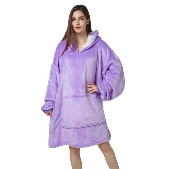 Wearable Blanket Hoodie, Oversized Sherpa Fleece Sweatshirt Blanket with Giant Hood Pocket and Sleeves for Adult, Warm & Cozy Blanket