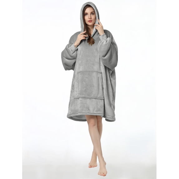 Wearable Blanket Hoodie, Oversized Sherpa Fleece Sweatshirt Blanket with Giant Hood Pocket and Sleeves for Adult, Warm & Cozy Blanket