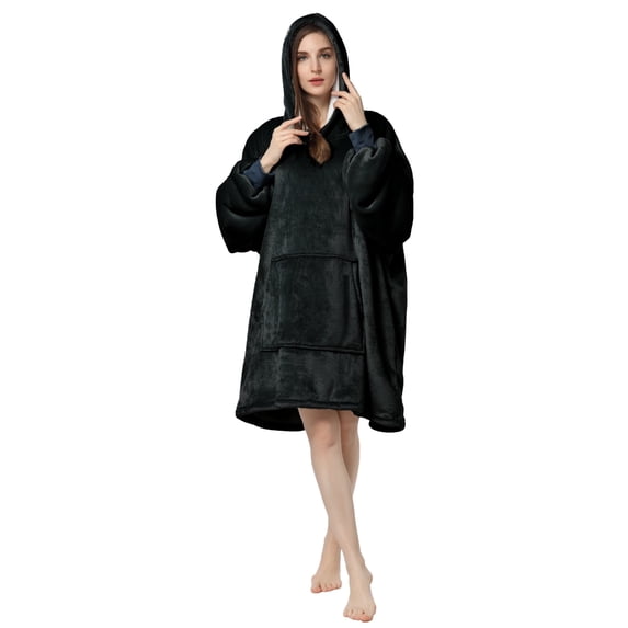 Wearable Blanket Hoodie, Oversized Sherpa Fleece Sweatshirt Blanket with Giant Hood Pocket and Sleeves for Adult, Warm & Cozy Blanket