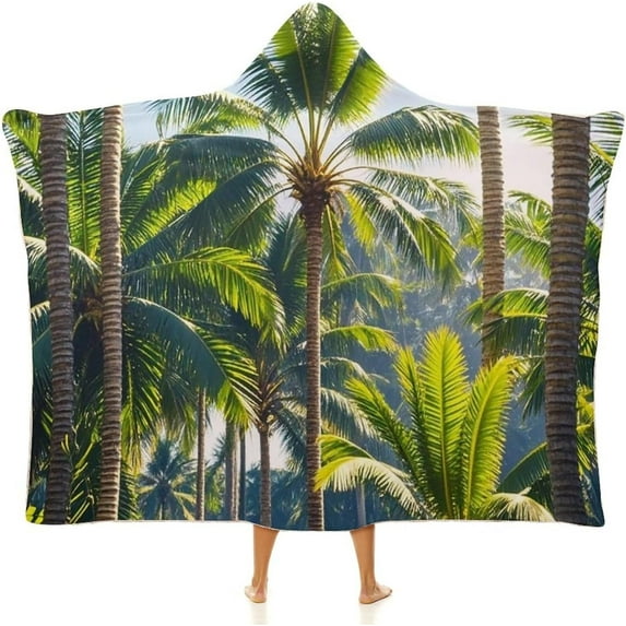 Wearable Blanket Hoodie Oversized Soft Warm Hooded Blanket Palm Trees Blanket Throw Wrap Poncho for Women