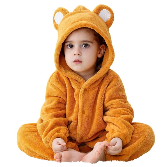Wearable Blanket Hoodie, Plush Teddy One Piece Bear Suit for Baby, Girls and Boys,Fluffy, Warth Hood, Button-Front Closure