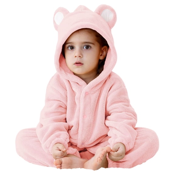 Wearable Blanket Hoodie, Plush Teddy One Piece Bear Suit for Baby, Girls and Boys,Fluffy, Warth Hood, Button-Front Closure