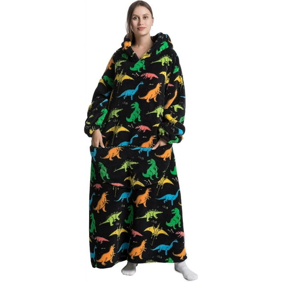 Wearable Blanket Hoodie Women Long Sherpa Hooded Blanket for Adult Warm Cozy Blanket Sweatshirt Gifts for Women Men,Dinosaur