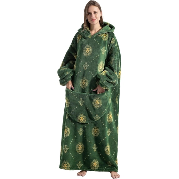 Wearable Blanket Hoodie Women Long Sherpa Hooded Blanket for Adult Warm Cozy Blanket Sweatshirt Gifts for Women Men,Green Lion