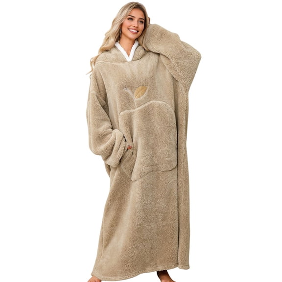 Wearable Blanket Hoodie for Adult Plush Blanket Sweatshirt Gray One size