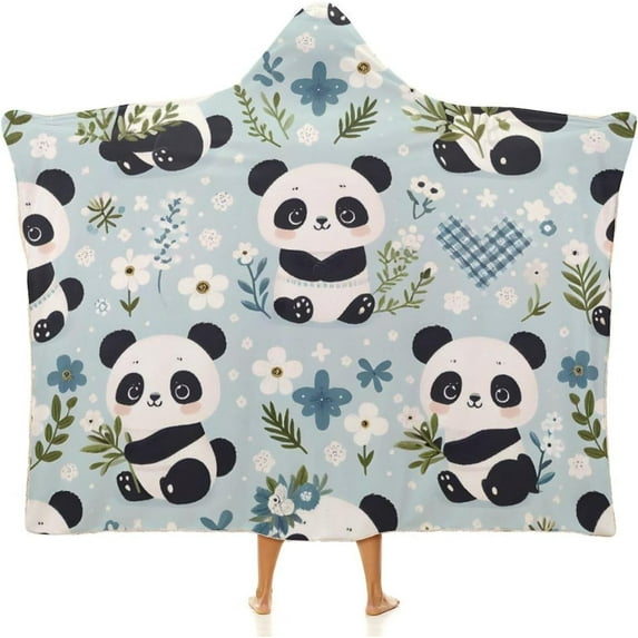 Wearable Blanket Hoodie for Adults & Kids, Cute Panda Robe Cloak Throw Poncho Flannel Warm Wrap Cape-C4-50x60
