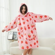 DAKIMOE Sherpa Lined Wearable Blanket Hoodie - Thermal Winter Oversized Fleece Robe with Hood & kangoroo Pocket (Home, Bedtime, Camping)