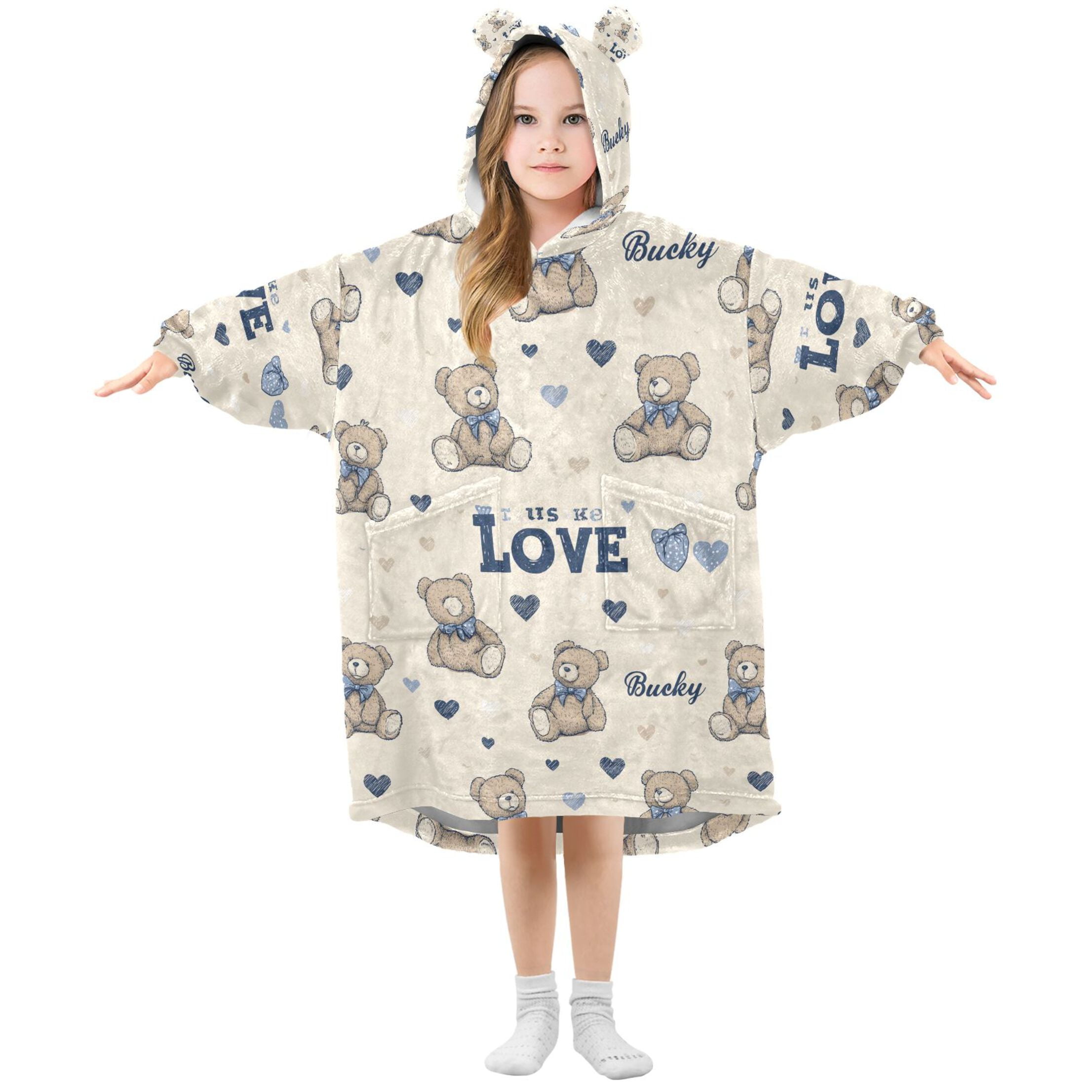 Wearable Blanket Hoodie for Care Bear Flannel Hooded Blanket with Pockets and Sleeves Suitable