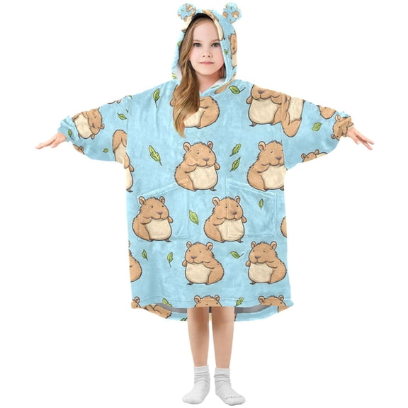 Wearable Blanket Hoodie for Cartoon Mouse Flannel Hooded Blanket with Pockets and Sleeves Suitable