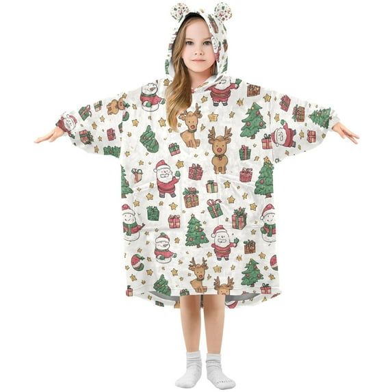 Wearable Blanket Hoodie for Cute Santa Claus Moose Gift Flannel Hooded Blanket with Pockets and Sleeves Suitable