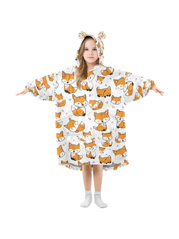 Wearable Blanket Hoodie for Cute and Well Behaved Fox Flannel Hooded Blanket with Pockets and Sleeves Suitable