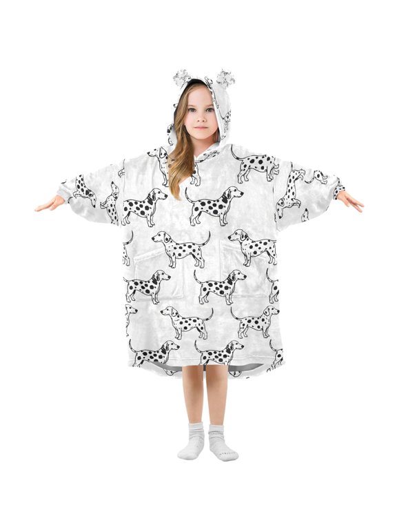 Wearable Blanket Hoodie for Dalmatian Flannel Hooded Blanket with Pockets and Sleeves Suitable