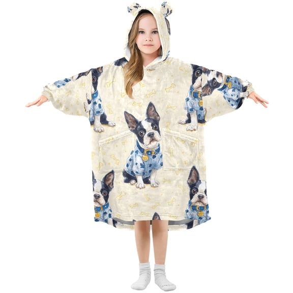 Wearable Blanket Hoodie for Dog with A Blue Collar Flannel Hooded Blanket with Pockets and Sleeves Suitable